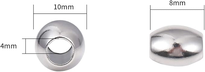 Stainless Steel Spacer Beads 10x8mm Oval Loose Charm Caps Beads for DIY Jewelry Making 20pcs with 4mm Hole