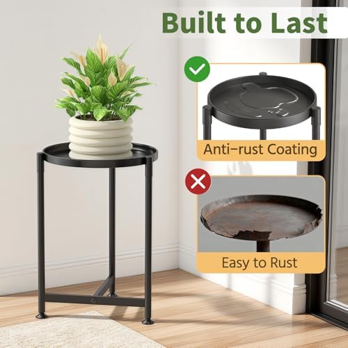 LASZOLA Metal Small Plant Stand Indoor Tall with 11 Inch Large Tray, Black - Image 3