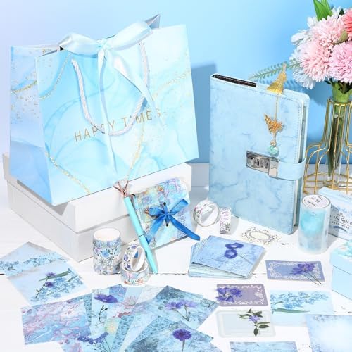Janlaugh DIY Journal Diary with Lock Pack Scrapbook Kit, Blue, Cute - Image 4