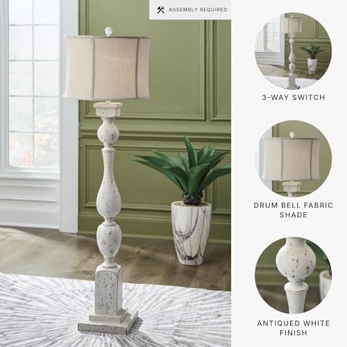 Signature Design by Ashley Madsbrook Vintage Polyresin Floor Lamp with 3-Way Switch, White & Light Brown - Image 3