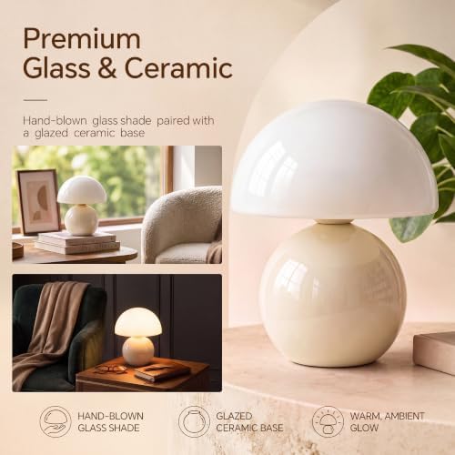 Dawnwake Mushroom Lamp Table Lamp for Bedroom-Small Desk Table Lamps,Cream - Image 3
