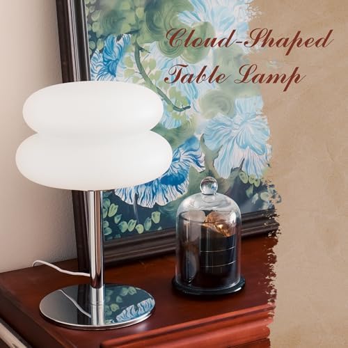White Mushroom Lamp, Mid Century Modern Lamp for Nightstand, Dimmable Retro Egg Tart Bedside Lamps, Home Decor Ambient Lighting Aesthetic Cute Lamps for Bedroom Living Room (NOT Glass) - Image 3