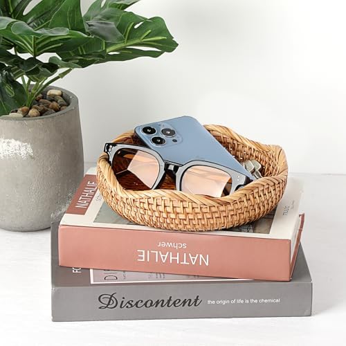 Hipiwe Round Key Basket Bowl for Entryway 7.3" Small Rattan Serving Tray - Image 3