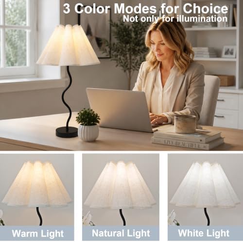 Pleated Table Lamp, Modern Bedside Lamp with Wavy Scalloped Shade (Black) - Image 4