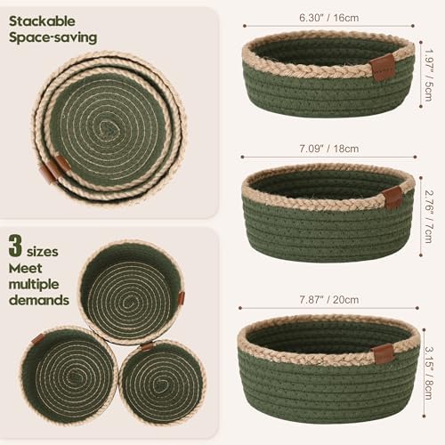 Sea Team 3-Pack Compact Nesting Woven Cotton Rope Storage Baskets, Green - Image 2