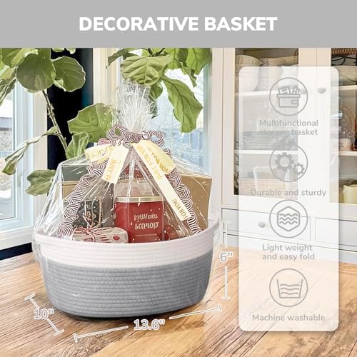 CHICVITA Large Rope Gift Basket Empty with Bags & Ribbon to Fill, Grey - Image 6