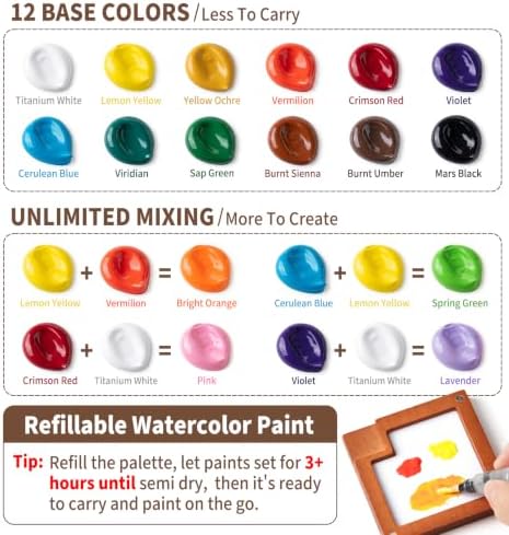 12-Color Travel Watercolor Set with Clip-On Wood Palette - Image 3
