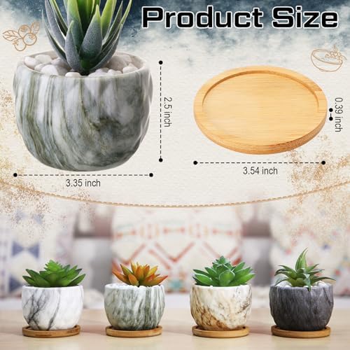 Ziliny Marbling Ceramic Flower Pot 3.35 Inch Succulent Small Plant Cactus Herbs Planter Ceramic Pot with Drainage Hole Matte Round Container(4 Pcs,Modern Style) - Image 2