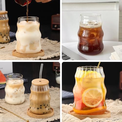 2 Pcs Ribbed Glass Cups 18 Oz Vintage Drinkware Wavy Ribbed Design - Image 6