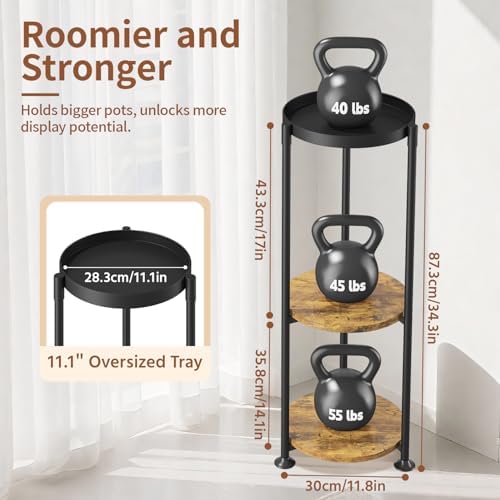LASZOLA Plant Stand Tall Flower Holder for Indoor Corner, 3 Tier Black - Image 2