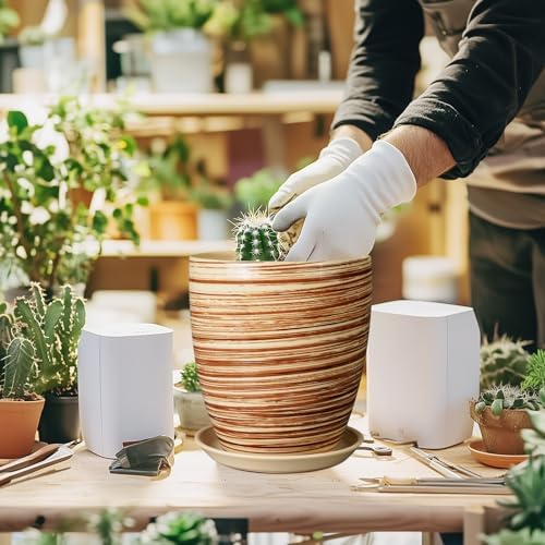 8 Inch Plant Pot, Ceramic Planter with Drainage Hole and Saucer Large Flower Pot for Home Patio Garden Office, Yellow - Image 4