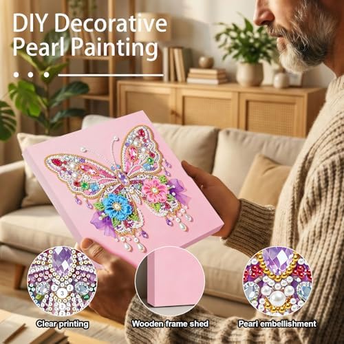 Xylzzuit Pearl Painting Kit with Frame 9.84x9.84IN Colorful DIY Gemstone Pearls Beads Art Craft for Adults Home Desktop Wall Decor (Butterfly02) - Image 2