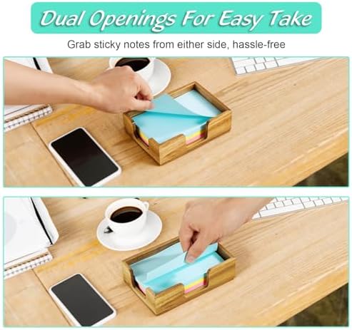 Bivvclaz Acacia Wood Sticky Note Holder, 4 x 6 Inch Notepad Holder Dispenser with Dual Openings, Self Stick Note Pad Holder, Memo Pad Holder Dispenser Organizer for School Office Desk Supplies - Image 3