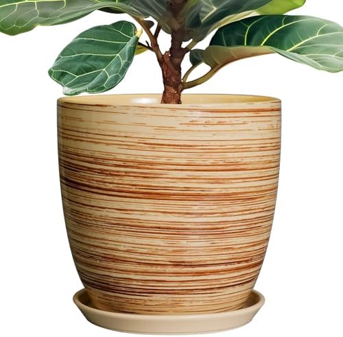 12 Inch Planter Pot Ceramic Plant Pots for Plants with Drainage Hole and Saucer Large Flower Pot for Home Patio Garden Office Yellow by EPFamily