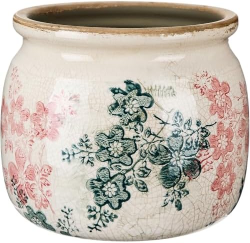 Vintage Planter Large Ceramic Plants Pot Green Pink Rose Pot by Unknown