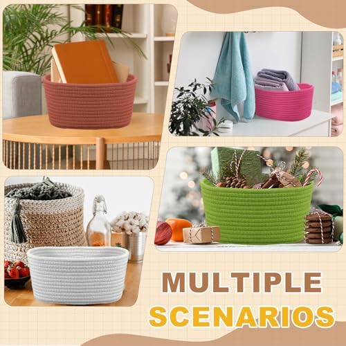 uxcell Small Woven Basket, 8.3x5.9x4.7 Inch Rectangular Rope Basket Decorative Gift Chest Box Cute Mini Woven Storage for Organizing Shelf Storage Bedroom Home Decor, Light Blue - Image 6