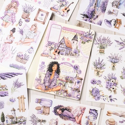 YagCu Junk Journal Sticker Book, Lavender Journaling Stickers, Purple Scrapbook Supplies, Pre-Cut Aesthetic Scrapbooking for Adults, Decorative Ephemera Bullet Planner DIY Arts Craft Collage - Image 2