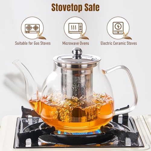 PARACITY Glass Teapot with Infuser, 34 oz Stovetop Tea Kettle, Long Spout - Image 6