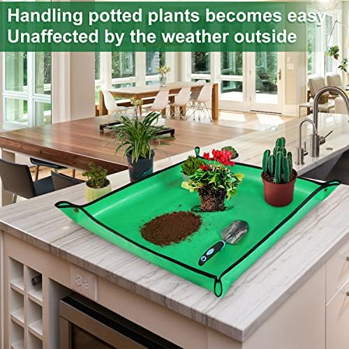 HNXTYAOB 2 PCS 27 "x 27" Repotting Mat for Indoor Plant Transplanting and Mess Control Thickened Waterproof Potting Tray Foldable Succulent Potting Mat Portable Gardening Mat Green - Image 3