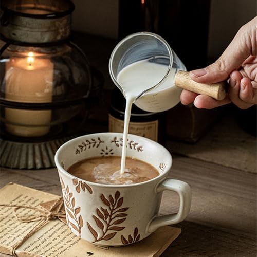 12oz Vintage Ceramic Coffee Mug Set of 2 - Handmade Stoneware Pottery Countryside Farmhouse Fall Autumn Tea Mugs with Big Handle for Latte,Cocoa,Dishwasher & Microwave Safe Cups (Plants) - Image 4