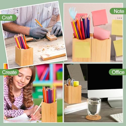 Henoyso 2 Pcs Bamboo Wood Pen Holder Wavy, Square Desktop Organizer - Image 4