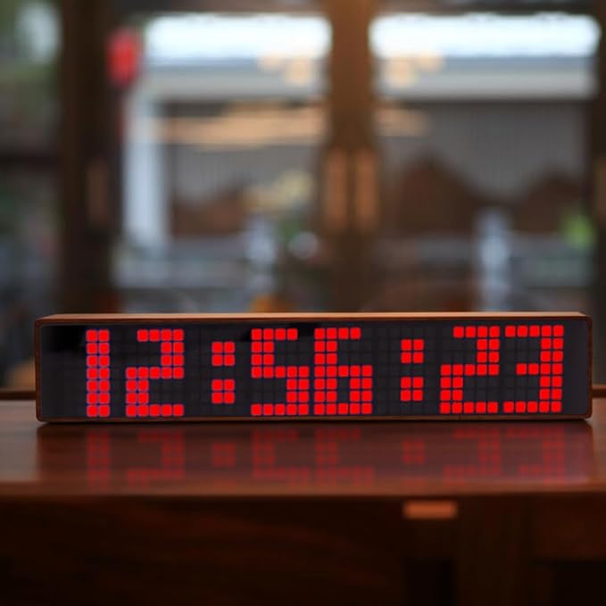 Adventurers Digital Alarm Clocks for Bedrooms, Black Walnut Clocks for Living Room with Big Numbers,Auto Brightness,Adjustable Alarm Volume,Auto DST,Temperature, Humidity, Air Pressure (Red)