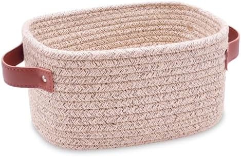 ABenkle Small Storage Basket, Mini Baskets with Handle, Cute Cotton Woven Baskets for Shelves, Boho Decorative Toy Storage Bin for Nursery, Spa, Empty Gift Basket - XS, Mixed Brown by ABenkle