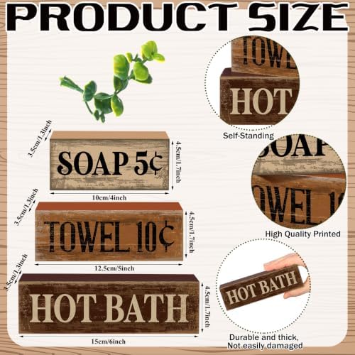 Moucuny 4 Pcs Rustic Bathroom Shelf Decor Wooden Block Signs, Farmhouse - Image 2