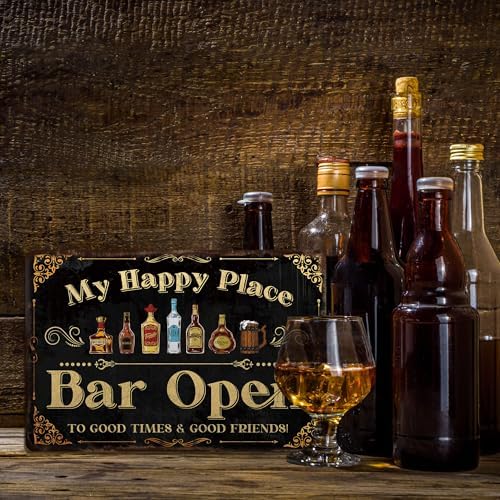 Putuo Decor Home Bar Sign, Retro Metal Tin Sign, My Happy Place Bar Open, 12 x 8 Inches - Image 4