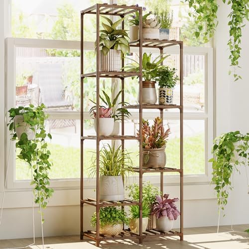Bamworld Plant Stand Indoor Outdoor 9 Tier Tall Large Wood Plant Shelf by Bamworld