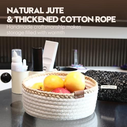 Sea Team 3-Pack Compact Nesting Woven Cotton Rope Storage Baskets, White - Image 5