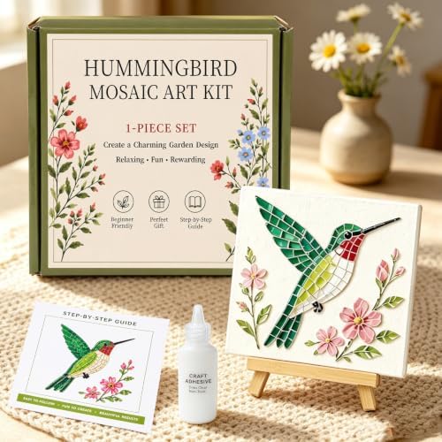 Hummingbird Mosaic Art Kit for Adults: DIY Floral Acrylic Art Kits with Pre-Cut Pieces, Glue & Tools - Complete Mosaic Kits for Creative Home Decor & Relaxing Craft, B by Unknown