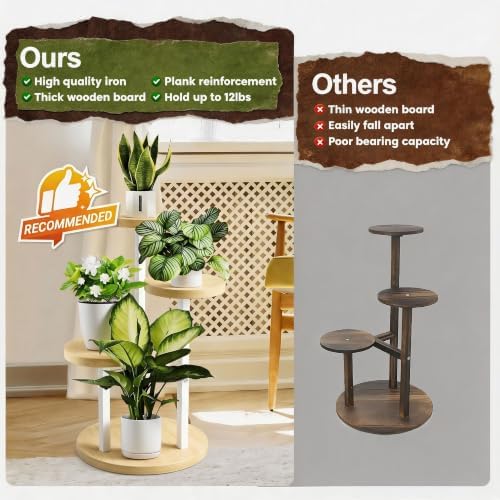 GEEBOBO 3 Tier Plant Stand Indoor, Metal Wood Plant Stands For Indoor Plants Multiple, Corner Tiered Flower Plants Shelf Stand for Living Room Bedroom, White - Image 5