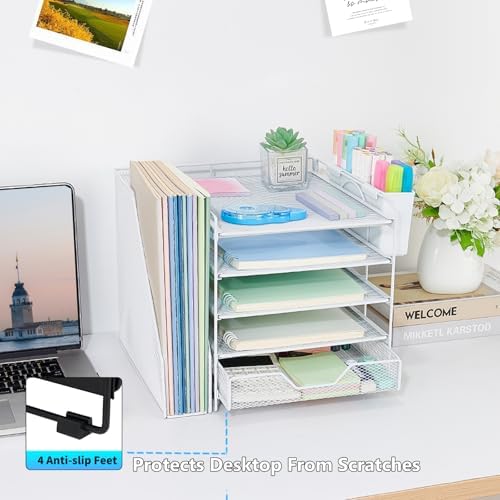 5-Tier Desk File Organizer with Drawer & Pen Holder (White) - Image 5