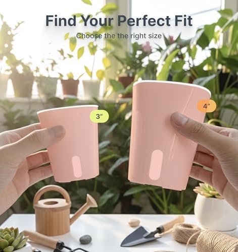 10 Pack 3" Self Watering Pots for Indoor Plants, Clear Inner Cup, Small Pink Plastic Planters, Water Level Indicator, Drainage Holes, Extra 3ft Wick, Cuttings,Seedlings,Herb,African Violet - Image 2