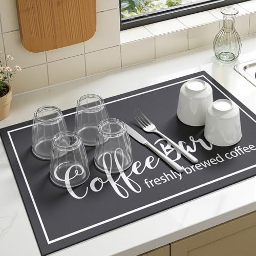 Findosom Dish Drying Mat, 18" x 24" Super Absorbent & Hide Stain Coffee Mat, Cuttable Drying Mat for Kitchen Counter, Coffee Bar Accessories, Under Dish Rack, Coffee Maker, Espresso Machine, DarkGrey - Image 7