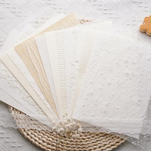 15Pcs Handmade Scrapbook Art Paper Craft Textured Paper Colorful A5 sheet Mesh Special Paper Mix for Scrapbooking Junk Journal Journaling Supplies DIY Materials,5.8x8.2 inches (White) by LewuwoPoing