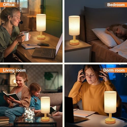 Rechargeable Cordless Touch Table Lamp with Stepless Dimming,Natural Wood Base&Linen Shade,Small Battery Wireless Ambient Night Light for Bedroom,Bedside,Nightstand,Nursery,Kitchen,Camping,Outdoor - Image 5