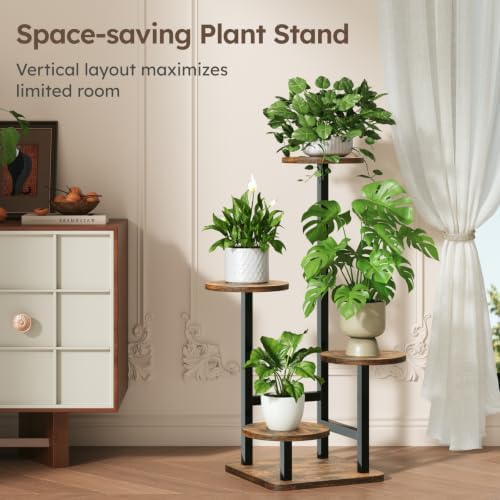 Homsorout Plant Stand Indoor - 4 Tiered Indoor Plant Stand, Metal Plant Shelf Plant Holder, Ideal for Living Room, Garden, Patio, Balcony (Black Brown) - Image 3