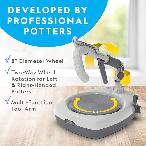 NATIONAL GEOGRAPHIC Hobby Pottery Wheel Kit - 8" Variable Speed Pottery Wheel for Adults & Teens with Innovative Arm Tool, 3 Lb Air Dry Clay & Art Supplies, Crafts for Adults, Craft Kits for Teenagers - Image 3