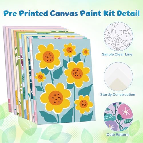 Louise Maelys 5x7 Inch Pre Drawn Canvas to Paint,12 Packs Floral Theme - Image 4