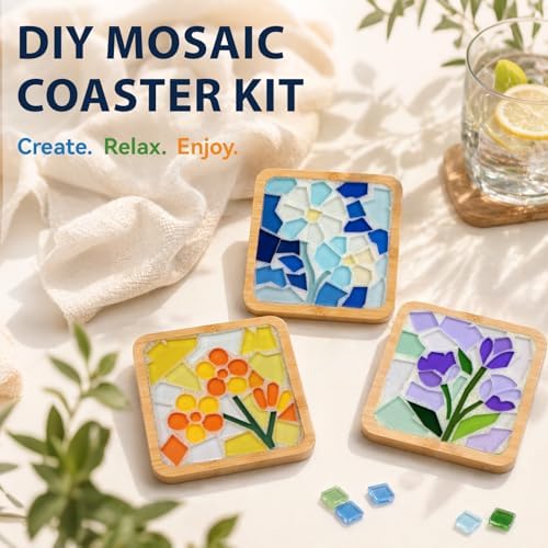 Glizma 6 Sets DIY Acrylic Mosaic Coaster Kit with Floral Patterns, Unique Floral Design Coasters Craft Kit for Adults & Women, Complete Mosaic Coaster Making Kit for Home Decor & Gifts - Image 6
