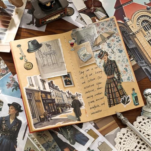 Vintage washi Stickers, Pre-Cut Ephemera Sticker Book for Journaling with 500 Scrapbook Stickers and 20 Scrapbook Papers, Aesthetic Junk Journal Supplies for Adults DIY Art Paper Crafts Collage - Image 5