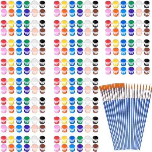 DUA MAIGA 280 Pcs Washable Acrylic Paint for Kids Arts and Crafts, 20 Gouache Watercolor Paint Sets of 12 Colors for Party Classroom Painting Supplies, 20 Flat and 20 Pointed Brushes by DUA+MAIGA