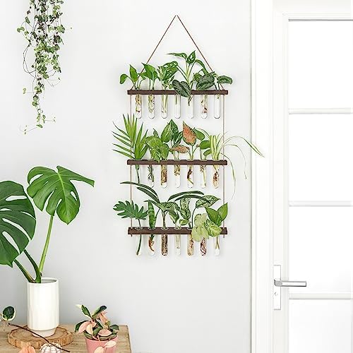 Mkono Plant Propagation Station, 3 Tier Large Brown Wall Hanging Vase Tubes - Image 3