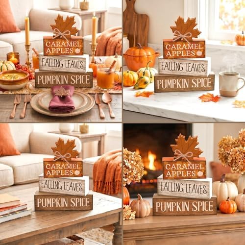 Moucuny 4 Pcs Fall Decor Wooden Maple Leaf Decoration Thanksgiving Decor - Image 5