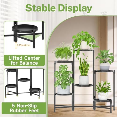 iDavosic.ly 6 Tier Large Plant Stand with Grow Light, 10 Inch Tray, Black - Image 6