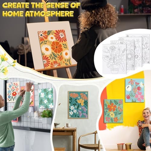 Sherr 96 Pcs 12 Set Pre Drawn Canvas Painting Kits, Flower - Image 5