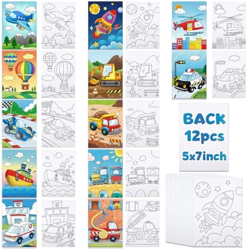 Louise Maelys 5x7Inch Pre Drawn Canvas for Painting for Kids,Transportation by LouiseMaelys