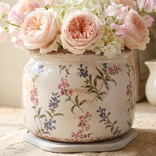 French Country Ceramic Plant Pot with Decorative Saucer, Plant Lover Gifts - Image 6